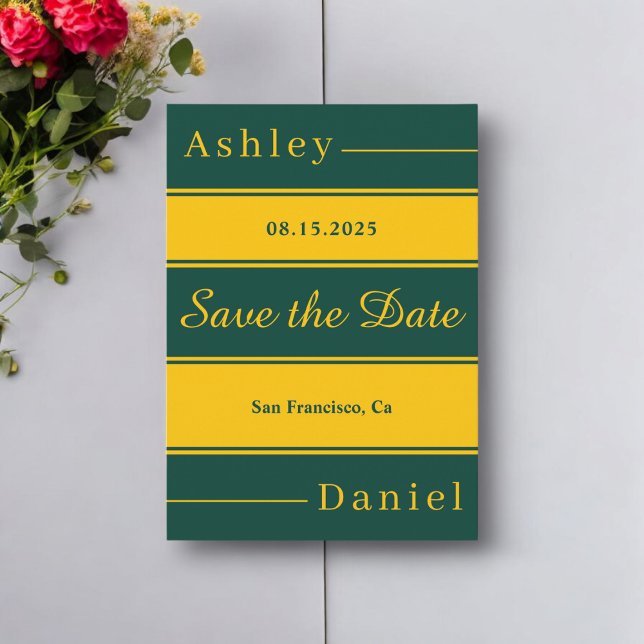 Elegant Finare Grönt och Guld Rand Chic Bröllop Spara Datumet (Skapare uppladdad)
