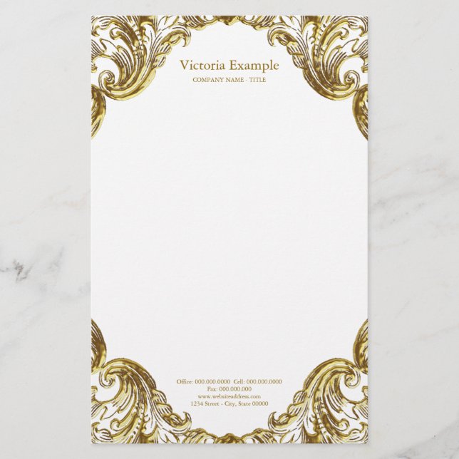 Elegant Finare Guld Swirl Brevpapper (Framsida)