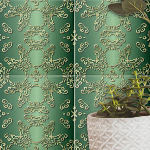 Elegant Finare Luxury Ornate Guld Grönt Emerald Kakelplatta