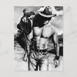 Elegant Fine Art Charcol Teckning Sexy Cowboy Vykort