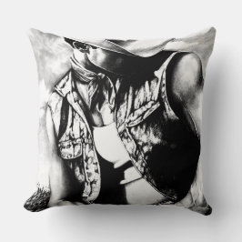Elegant Fine Art Teckning av Cowboy Land Man Kudde
