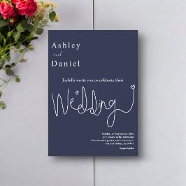 Elegant Fintvätt Blåmodern Chic Bröllop Inbjudningar