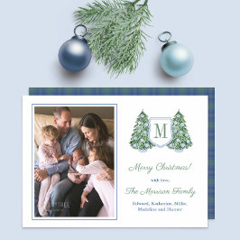 Elegant Fir Träd Blue White Baubles Family Bild Julkort