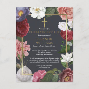 Elegant firande av livets rosblommig begravning meddelande vykort