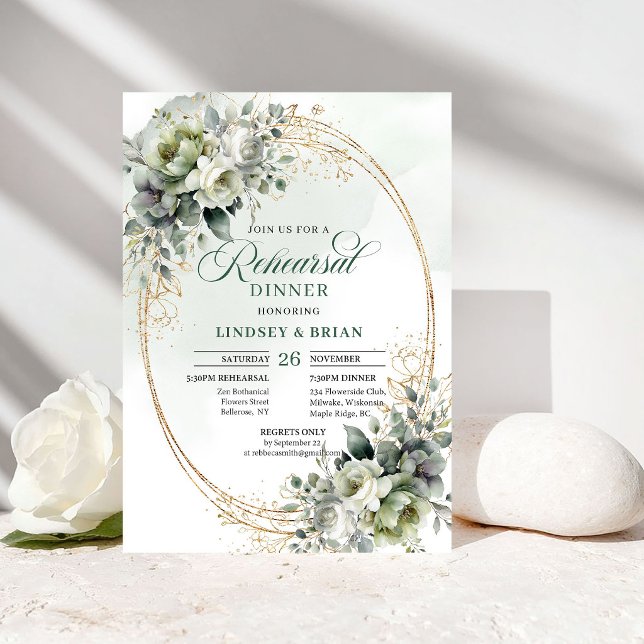 Elegant firande middag före bröllop Boho grönska  Inbjudningar (Chic Celebration Rehearsal Dinner Boho Greenery Gold)