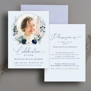 Elegant Firande of Life Blommigt Photo Memorial Inbjudningar