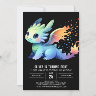 Elegant Fire Breathing Dragon Birthday Inbjudningar