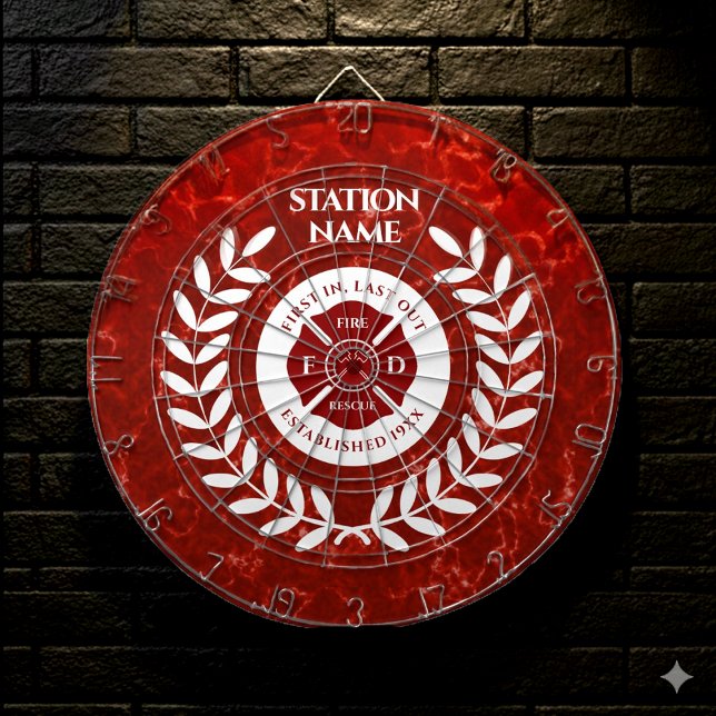 Elegant Fire House Station Red Marble White Laurel Darttavla (Elegant Fire Hall/Station Red Marble Dartboard Cover Photo)
