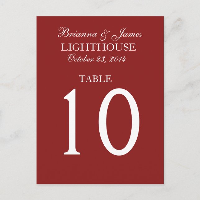 Elegant Firebrick Red Bröllop Bordsnummer Card (Framsida)