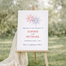 Elegant Fireworks 4th of July Wedding Welcome Sign