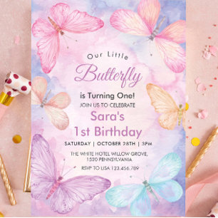Elegant First 1-årsfirande Little Butterfly-fest Inbjudningar