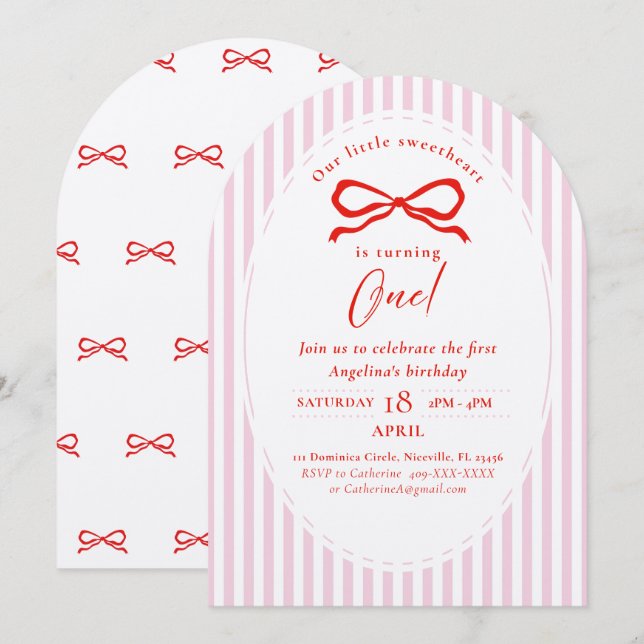 Elegant First Birthday Invitation. Inbjudningar (Fram/baksida)