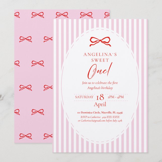 Elegant First Birthday Invitation. Inbjudningar (Fram/baksida)