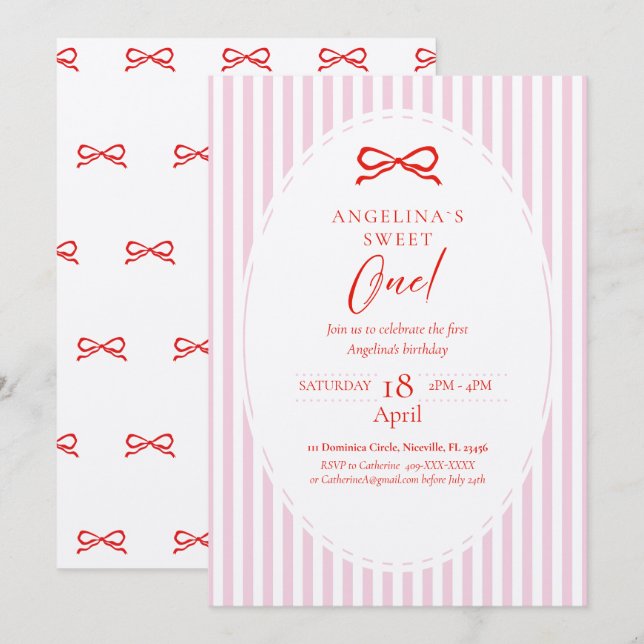 Elegant First Birthday Invitation. Inbjudningar (Fram/baksida)