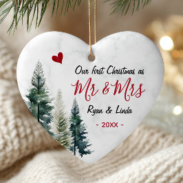 Elegant first Christmas as Mr and Mrs heart shaped Julgransprydnad Keramik