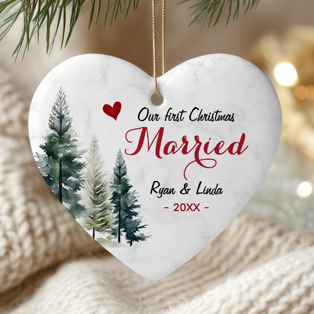 Elegant first Christmas Married heart shaped Julgransprydnad Keramik (Skapare uppladdad)