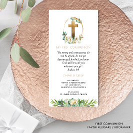 Elegant First Communion, Greenery Bookmark Favor Tack Kort