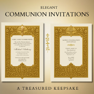 Elegant First Heliga Communion Guld Chalice Inbjudningar