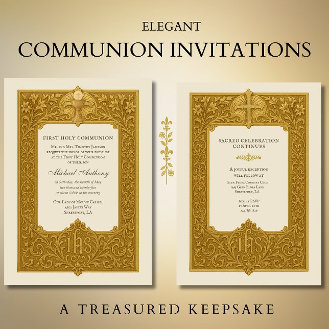 Elegant First Heliga Communion Guld Chalice Inbjudningar (Skapare uppladdad)