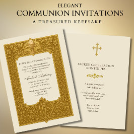 Elegant First Heliga Communion Guld Chalice Inbjudningar