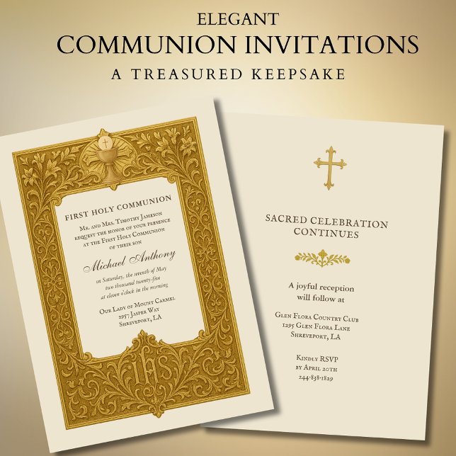 Elegant First Heliga Communion Guld Chalice Inbjudningar (Skapare uppladdad)