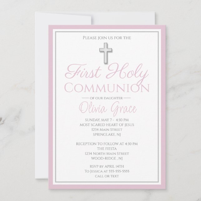 Elegant First Heliga Communion Inbjudan for Girls (Framsida)