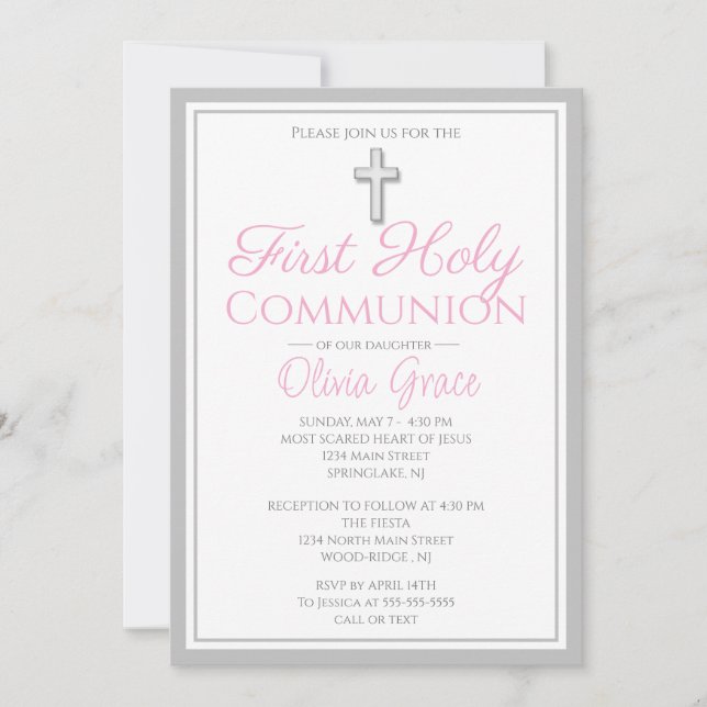 Elegant First Heliga Communion Inbjudan for Girls (Framsida)