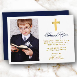 Elegant First Heliga Communion Photo Guld Blue Tack Kort