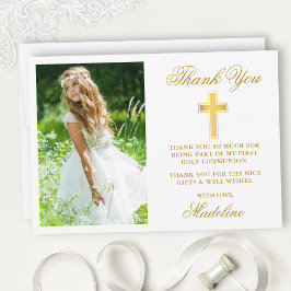Elegant First Heliga Communion Photo Guld Tack Kort