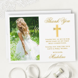 Elegant First Heliga Communion Photo Guld Tack Kort
