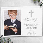 Elegant First Heliga Communion Photo Silver Tack Kort<br><div class="desc">Tack för ditt kort med Silver Kor i elegant Första Heligan. Fotofronten.</div>