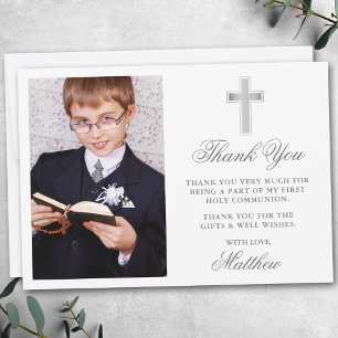 Elegant First Heliga Communion Photo Silver Tack Kort
