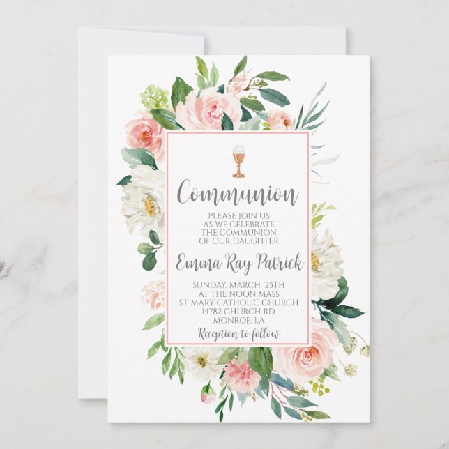 Elegant Firstkommunion med blommor Inbjudningar (Framsida)