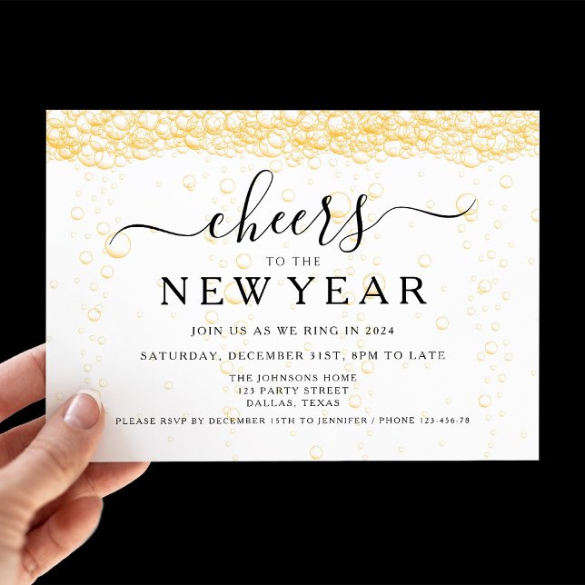 Elegant Fizz Nyårsfest Inbjudningar (Elegant Fizz New Year's Eve Party Invitation)