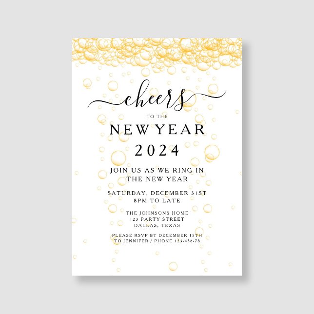 Elegant Fizz Nyårsfirande Inbjudningar (Elegant Fizz New Year's Eve Party Invitation)