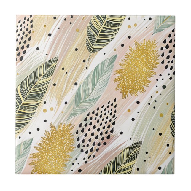 Elegant Fjäder och Abstrakt Brushstroke Sömlös Kakelplatta (Framsidan)