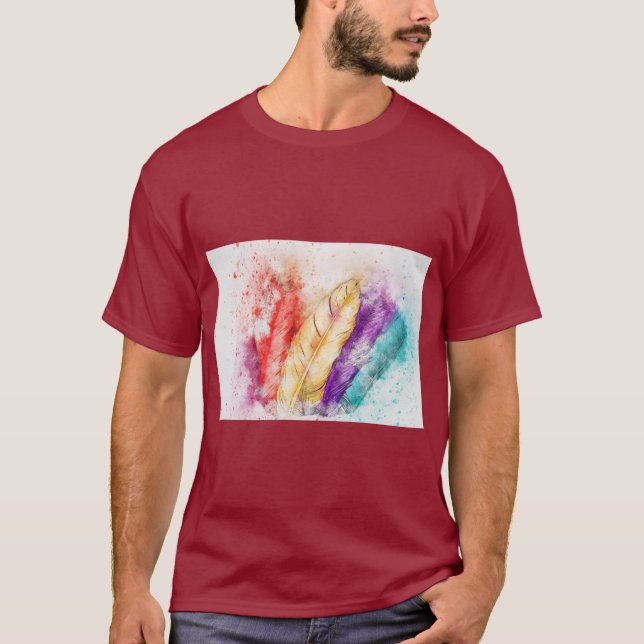 Elegant Fjädrar Grafisk T-Shirt (Framsida)