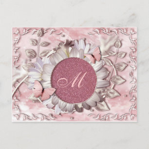 Elegant fjäril Blommig ädelsten Monogram Vykort