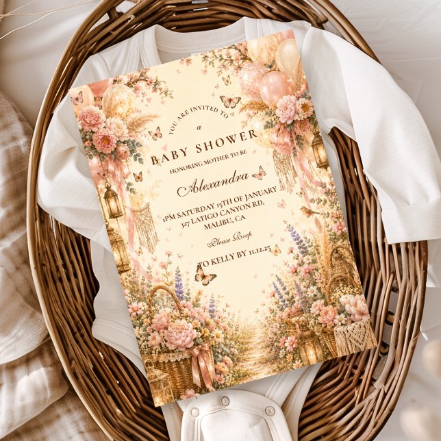 Elegant fjäril Boho Baby Shower Inbjudningar (Skapare uppladdad)