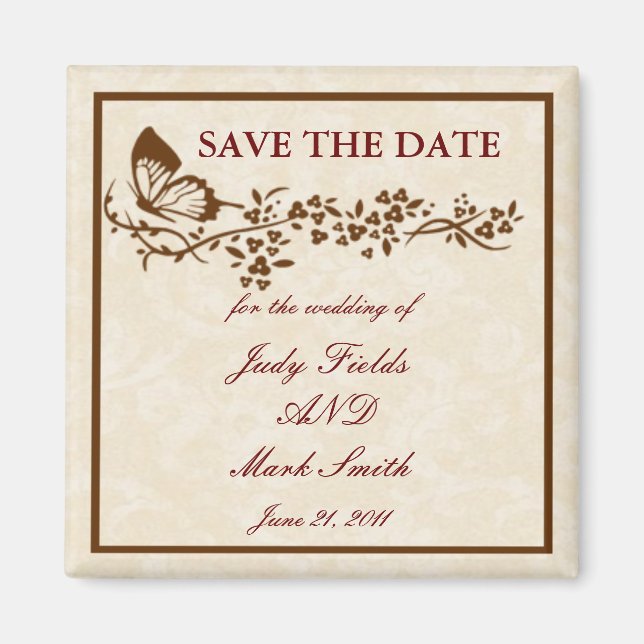 Elegant fjäril bröllop Save The Date Magnet (Framsidan)