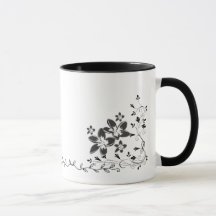 Elegant fjäril och blomstermotiv i linjekonst runt