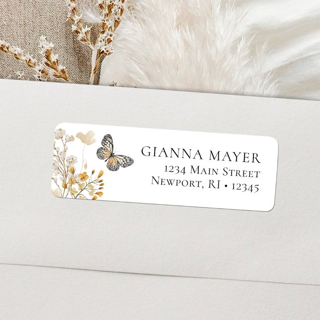 Elegant Fjäril Vildblomma Examen Returadress Etikett (Elegant Butterfly Wildflower Graduation Label)
