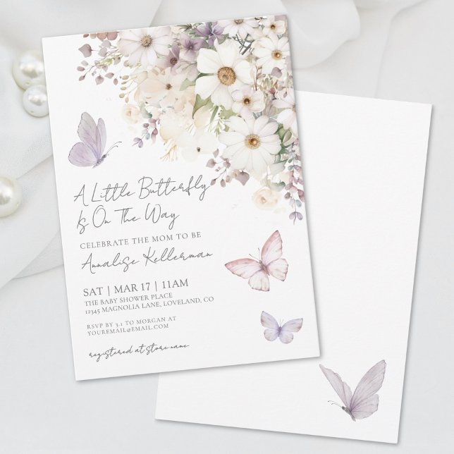 Elegant fjäril Wildflower Baby Shower Inbjudningar (Butterfly Wildflower Baby Shower Invitation)