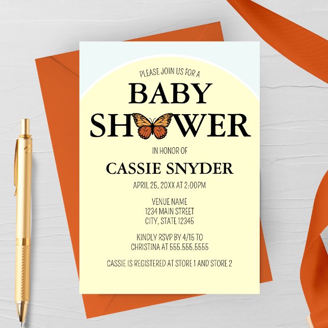 Elegant fjärils-babyshower-inbjudan inbjudningar (Gender Neutral Spring Butterfly Baby Shower Invitation)