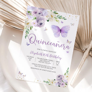 Elegant fjärils-quinceañera-inbjudan inbjudningar