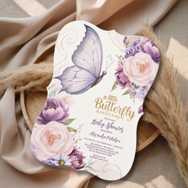 Elegant fjärilsblommande baby shower inbjudningar (Skapare uppladdad)