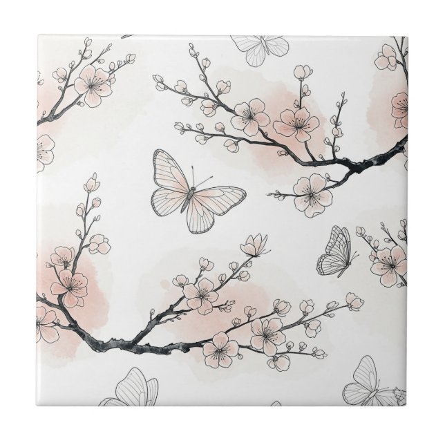 Elegant fjärilsblomning (10) kakelplatta (Framsidan)