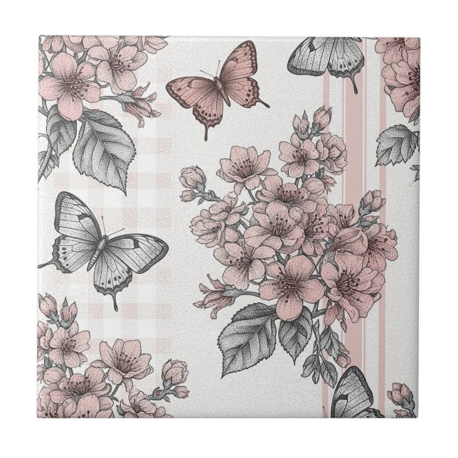 Elegant fjärilsblomning (1) kakelplatta (Framsidan)