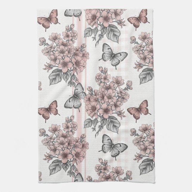 Elegant fjärilsblomning (1) kökshandduk (Vertikal)