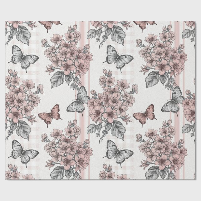 Elegant fjärilsblomning (1) presentpapper (Platt)